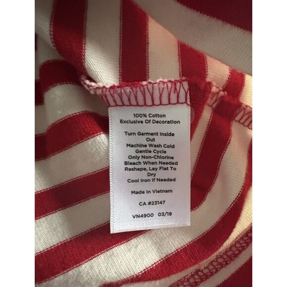 Talbots Red & White Striped Top Tie Front Size Large Nautical Cotton 3/4 Sleeves - Picture 8 of 9